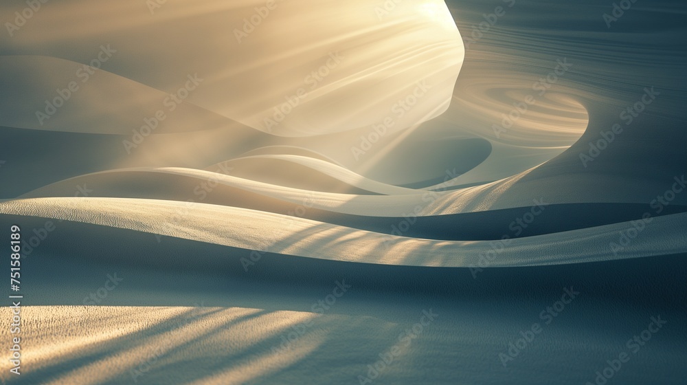 Radiant beams of light casting ethereal shadows on a 3D abstract landscape, blending simplicity with intricate details. - obrazy, fototapety, plakaty 