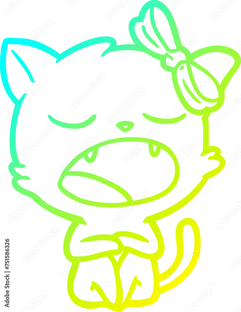 cold gradient line drawing cartoon yawning cat cold gradient line drawing cartoon yawning cat