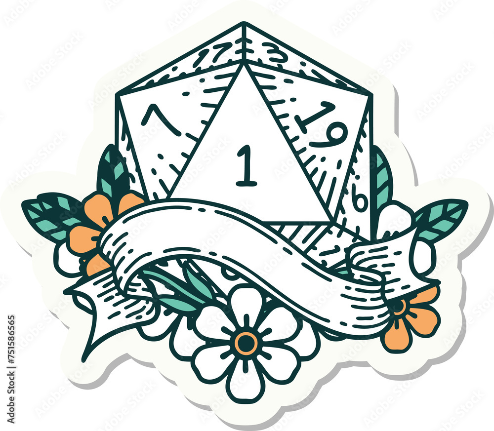 natural one d20 dice roll sticker natural one d20 dice roll sticker