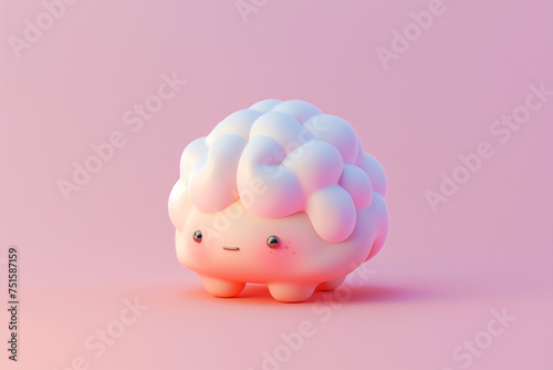 Human brain character 3d render on pastel background. Memory, mind, intelligence, science concept. Medical organ, medicine, mental health, psychology, brain diseases. Minimal creative composition