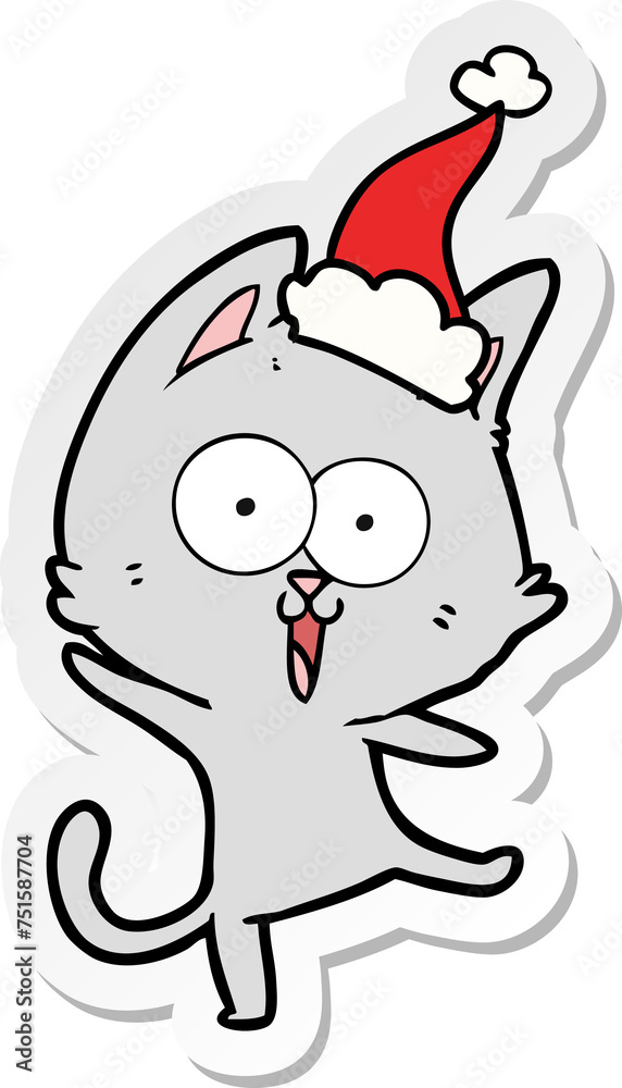 funny sticker cartoon of a cat wearing santa hat funny sticker cartoon of a cat wearing santa hat