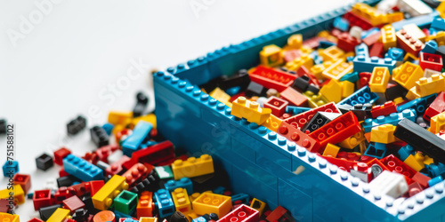 the color bricks Lego in the box on a white background.