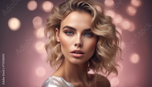 Glamour portrait of beautiful woman model with fresh daily makeup and romantic wavy hairstyle. Fashion © Adi