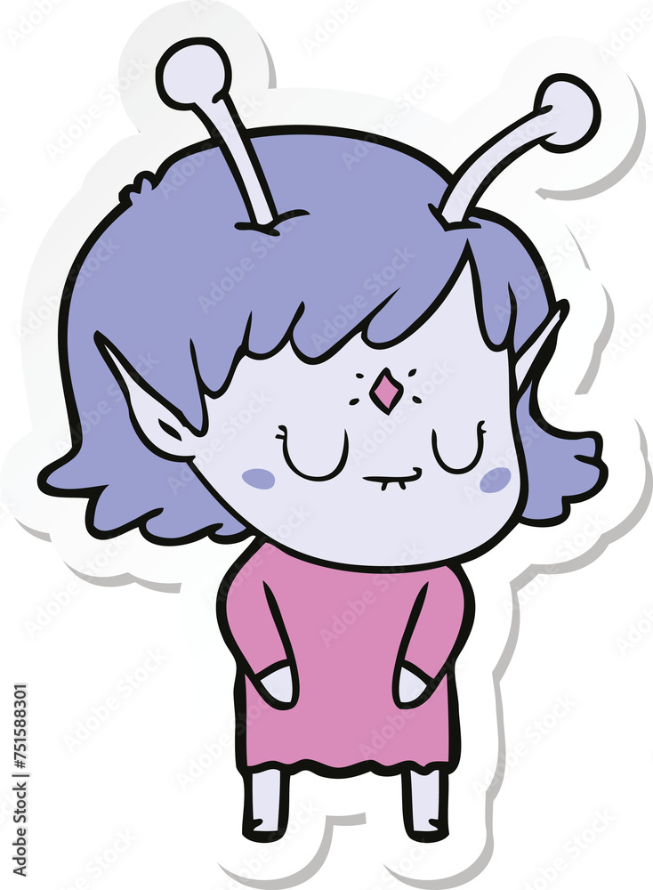 sticker of a cartoon alien girl sticker of a cartoon alien girl