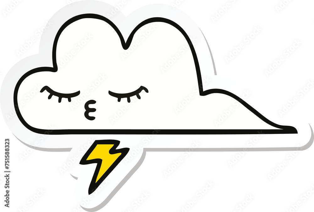sticker of a cute cartoon thunder cloud