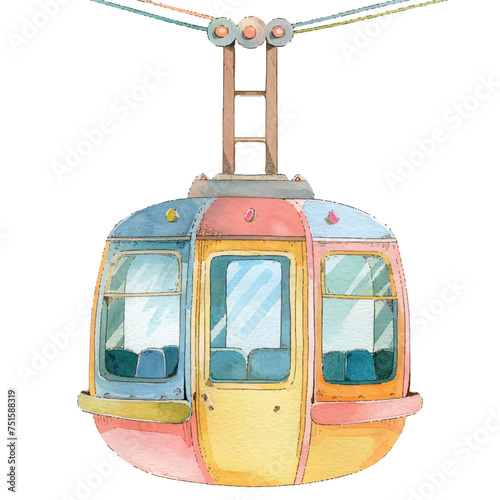 cute cable car vector illustration in watercolour style