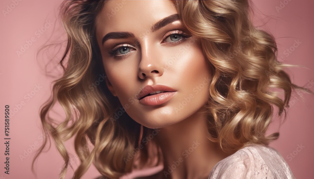 Glamour portrait of beautiful woman model with fresh daily makeup and romantic wavy hairstyle. Fashion Glamour portrait of beautiful woman model with fresh daily makeup and romantic wavy hairstyle. Fashion