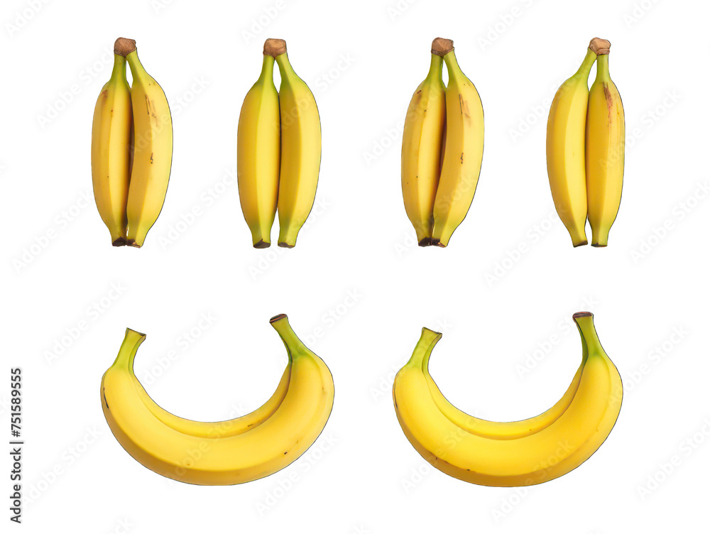 Set of banana isolated on transparent background, transparency image, removed background