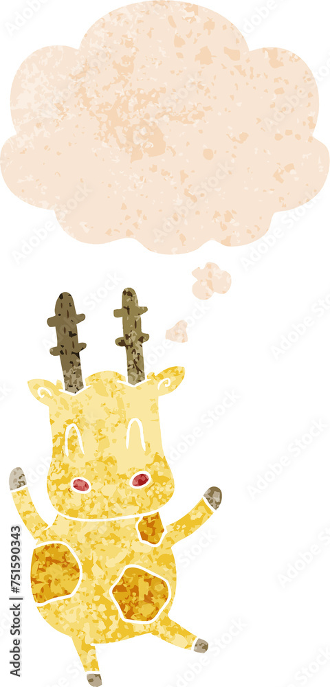 Fototapeta premium cute cartoon giraffe and thought bubble in retro textured style