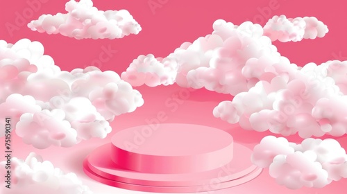 round pink smooth podium among the clouds © Е К