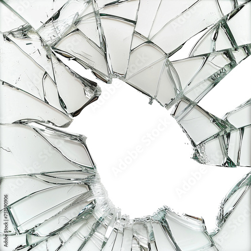 Shattered mirror, transparent background, isolated image, generative AI