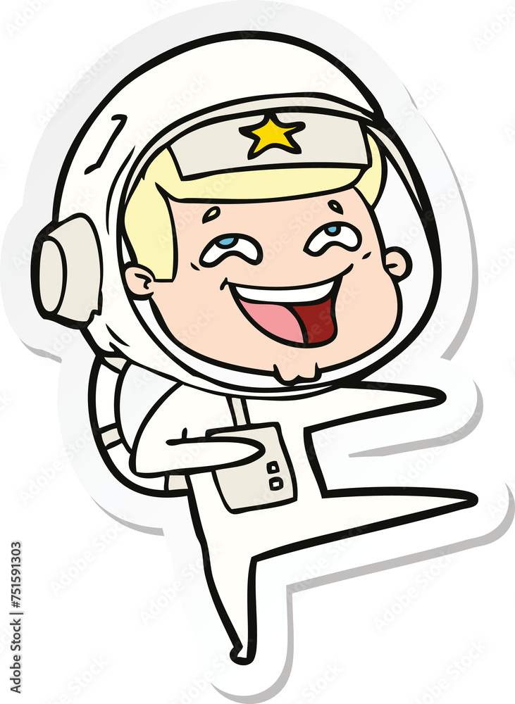 sticker of a cartoon laughing astronaut