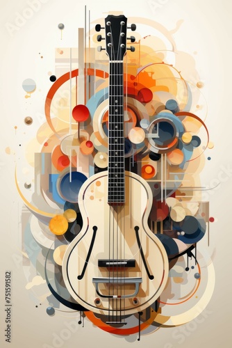 Guitar acoustic illustration for music graphic advertising Created with Generative AI technology.