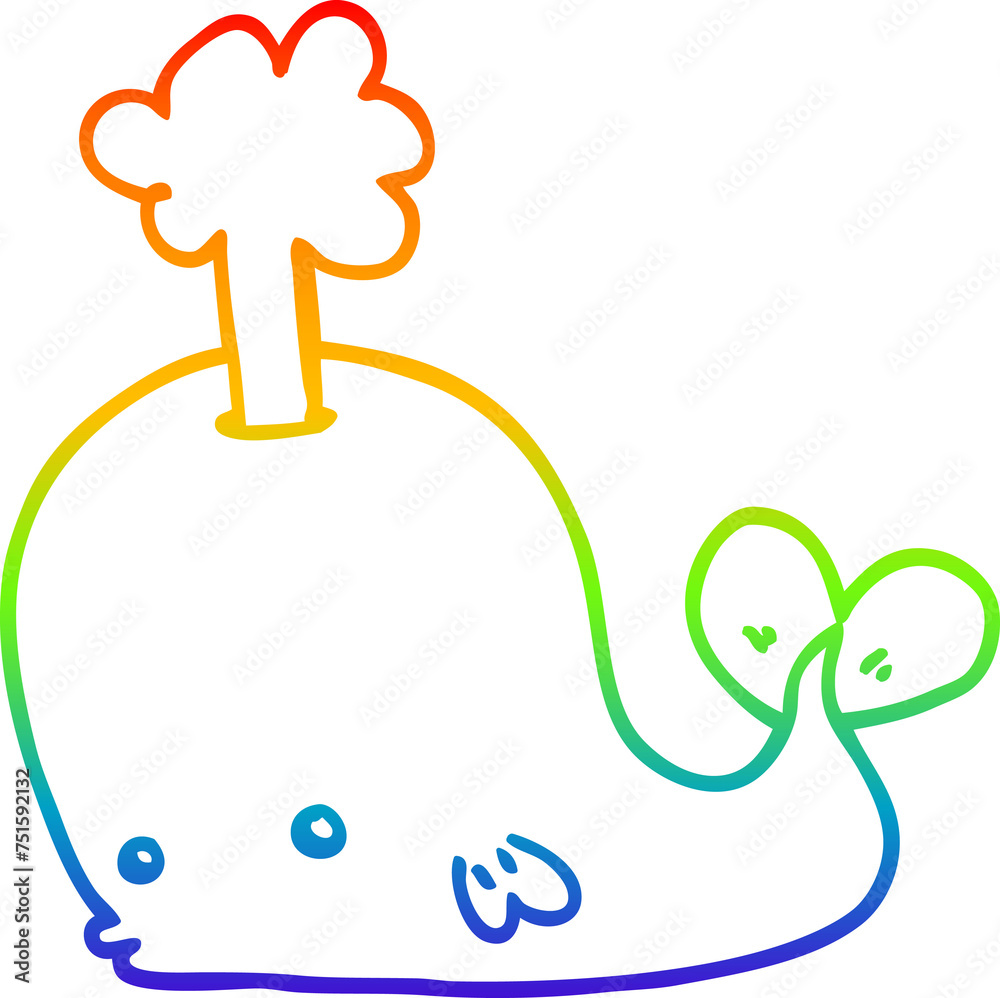Fototapeta premium rainbow gradient line drawing cartoon whale