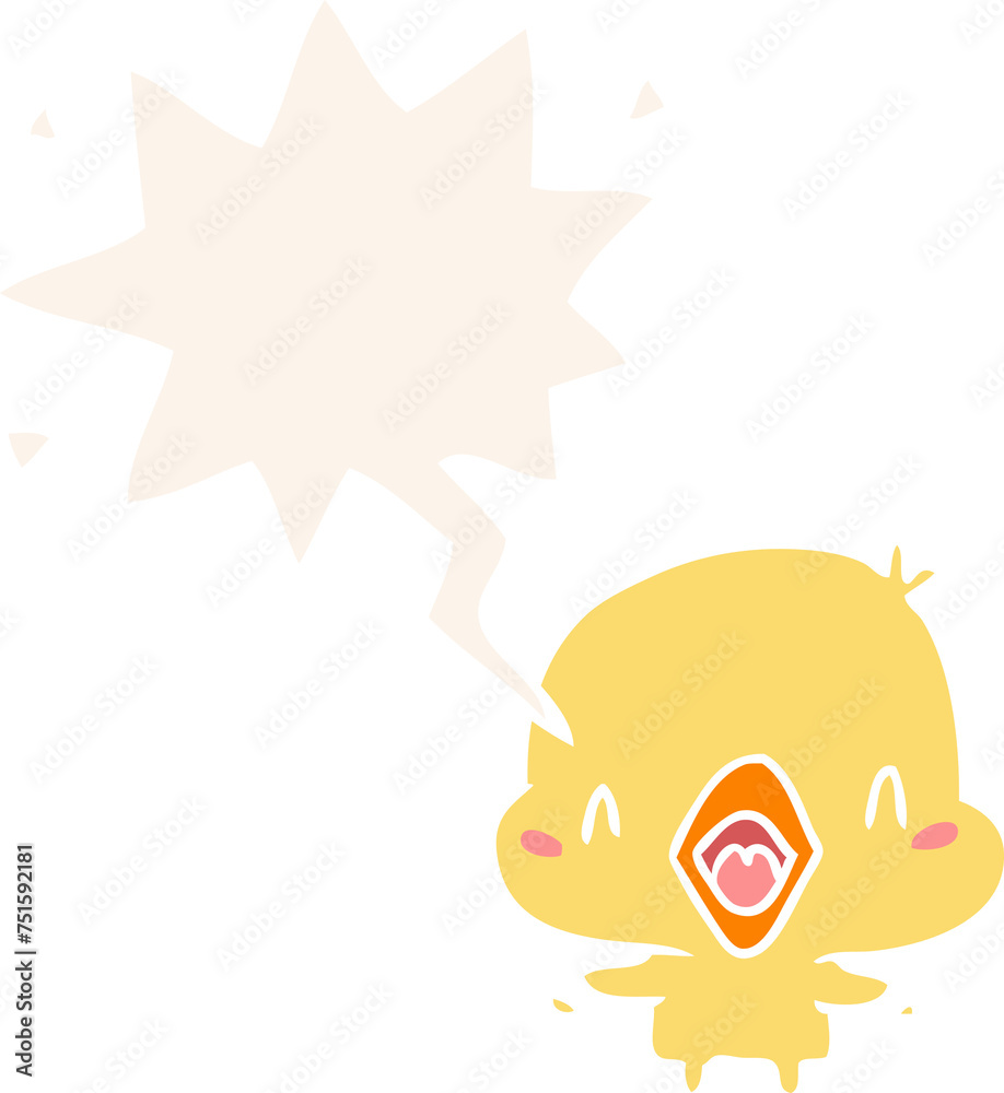 cartoon happy bird and speech bubble in retro style cartoon happy bird and speech bubble in retro style
