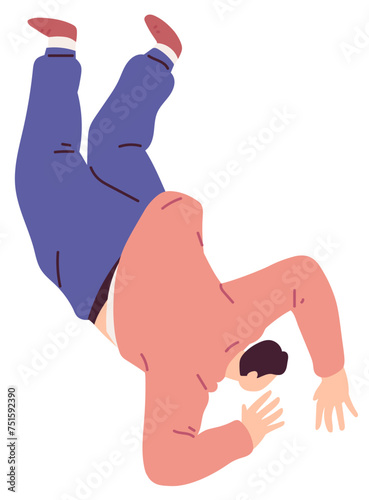 Man falling down from above. Fall of young guy. Tragedy, sudden problems and difficulties concept. Colored flat vector illustration isolated on white background