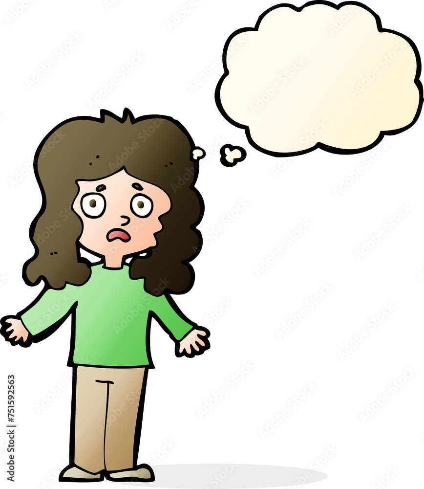 cartoon worried woman with thought bubble cartoon worried woman with thought bubble