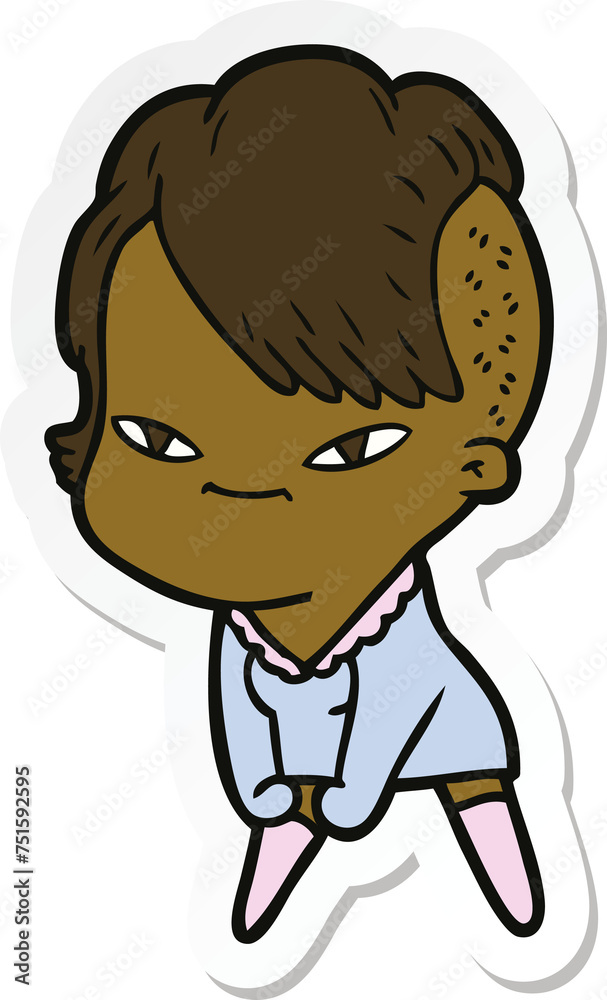 sticker of a cute cartoon girl with hipster haircut sticker of a cute cartoon girl with hipster haircut