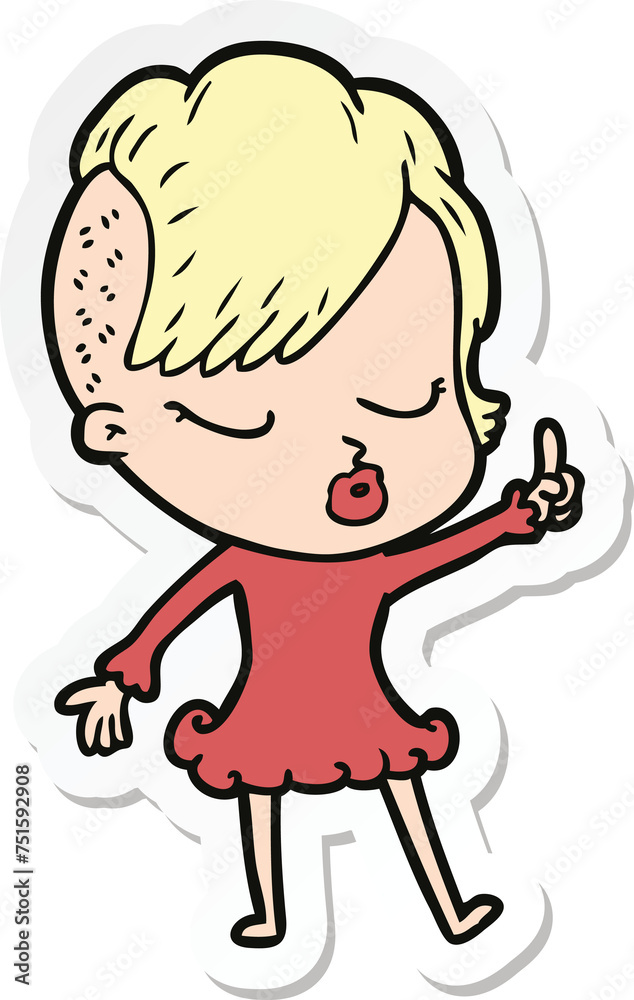 sticker of a cartoon pretty hipster girl sticker of a cartoon pretty hipster girl