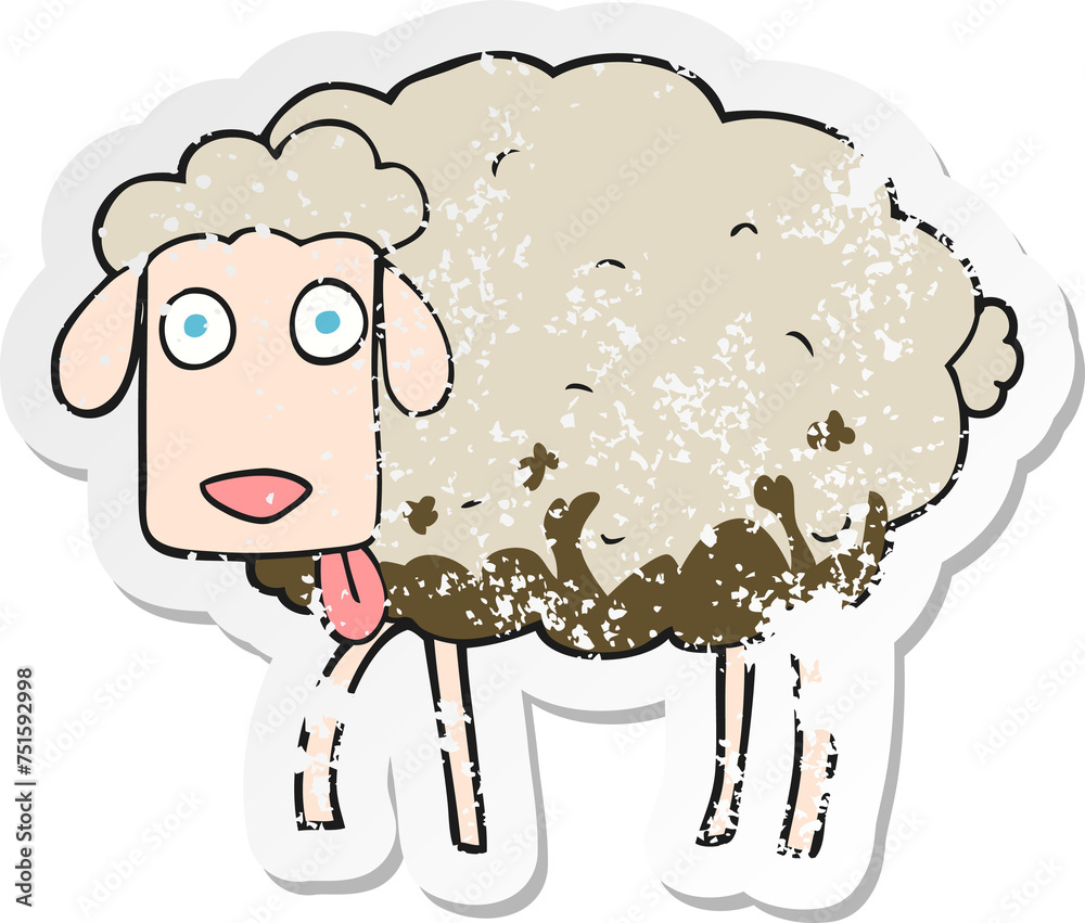 Fototapeta premium retro distressed sticker of a cartoon muddy sheep