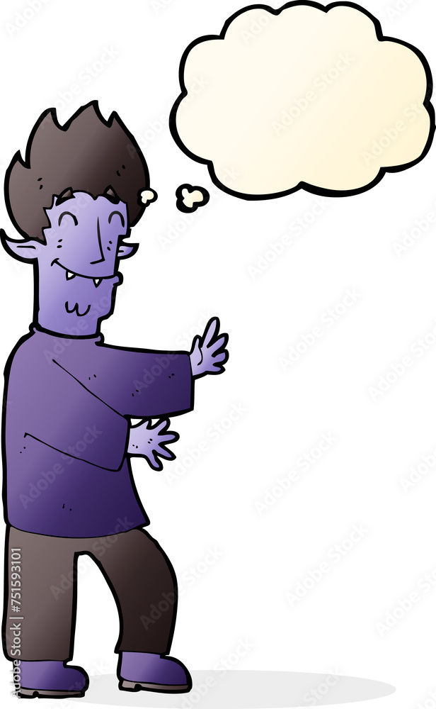 Fototapeta premium cartoon excited vampire with thought bubble