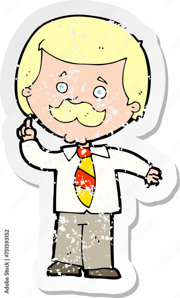 retro distressed sticker of a cartoon newsreader man with idea retro distressed sticker of a cartoon newsreader man with idea