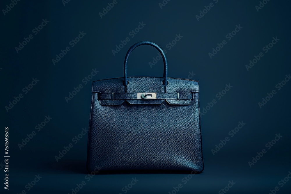 A magnificent blue leather bag with a shimmering silver buckle, exuding sophistication and style.