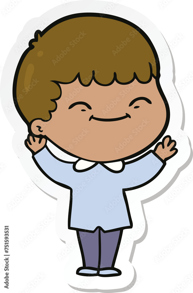 sticker of a cartoon happy boy