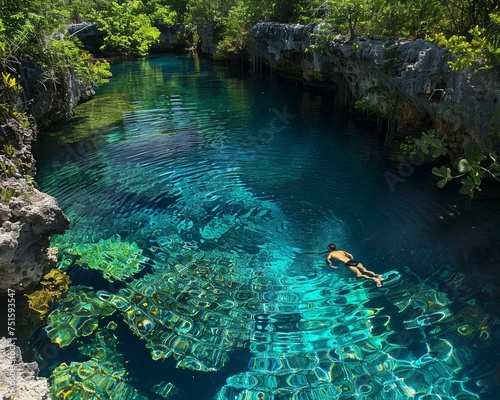 Swimming in a crystal-clear cenote