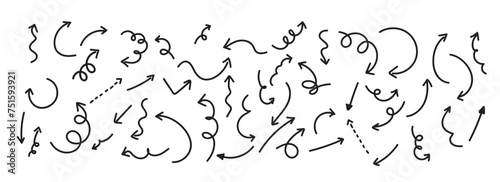 Set of hand drawn black arrow sign or symbol element doodle design. Vector illustration.