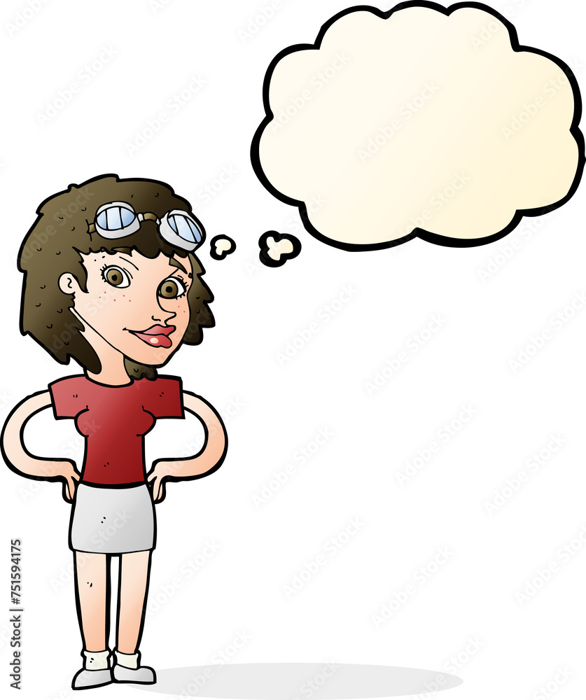 cartoon retro pilot woman with thought bubble cartoon retro pilot woman with thought bubble