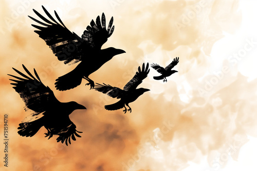 Illustration of birds silhouetted against a vibrant orange sky, symbolizing freedom amidst a dramatic backdrop
