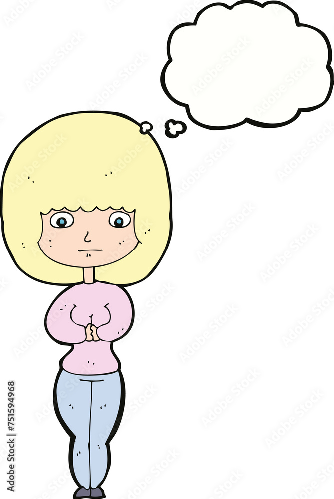 cartoon shy woman with thought bubble cartoon shy woman with thought bubble
