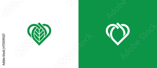 Nature Love or Green Heart Leaf Logo Concept symbol icon sign Element Design. Health Care, Ecology, Herbal, Spa, Beauty salon, Boutique, Organic Logotype. Vector illustration template photo
