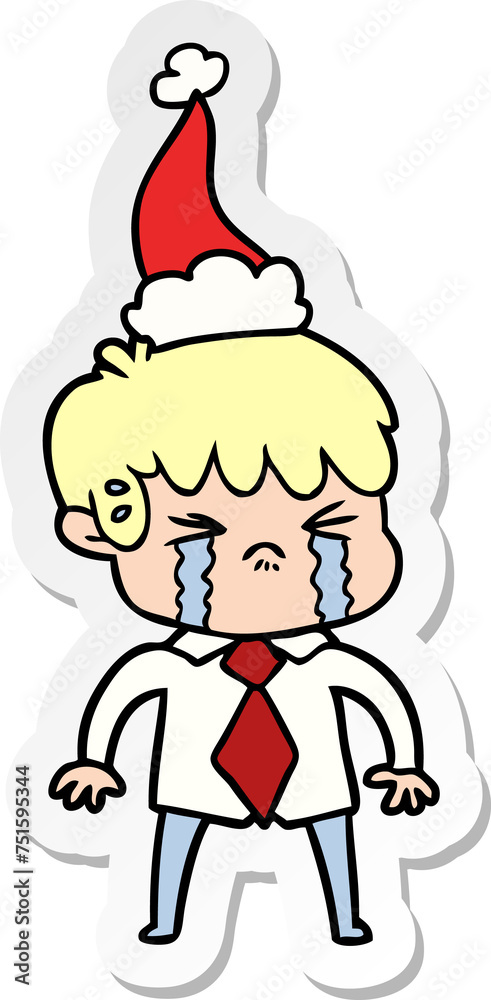 sticker cartoon of a boy crying wearing santa hat sticker cartoon of a boy crying wearing santa hat