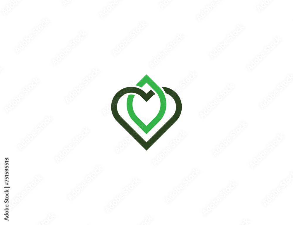 Nature Love or Green Heart Leaf Logo Concept icon sign symbol Element Design. Health Care, Ecology, Herbal, Spa, Beauty salon, Boutique, Organic Logotype. Vector illustration template Nature Love or Green Heart Leaf Logo Concept icon sign symbol Element Design. Health Care, Ecology, Herbal, Spa, Beauty salon, Boutique, Organic Logotype. Vector illustration template