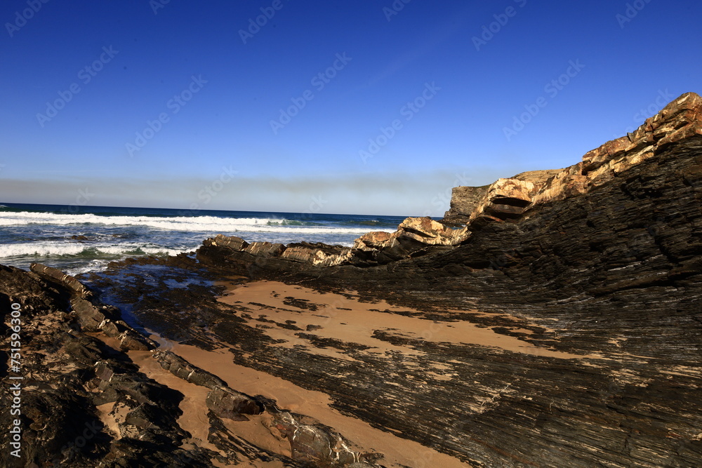View on the Zambujeira do Mar beach at the west coast of Portugal