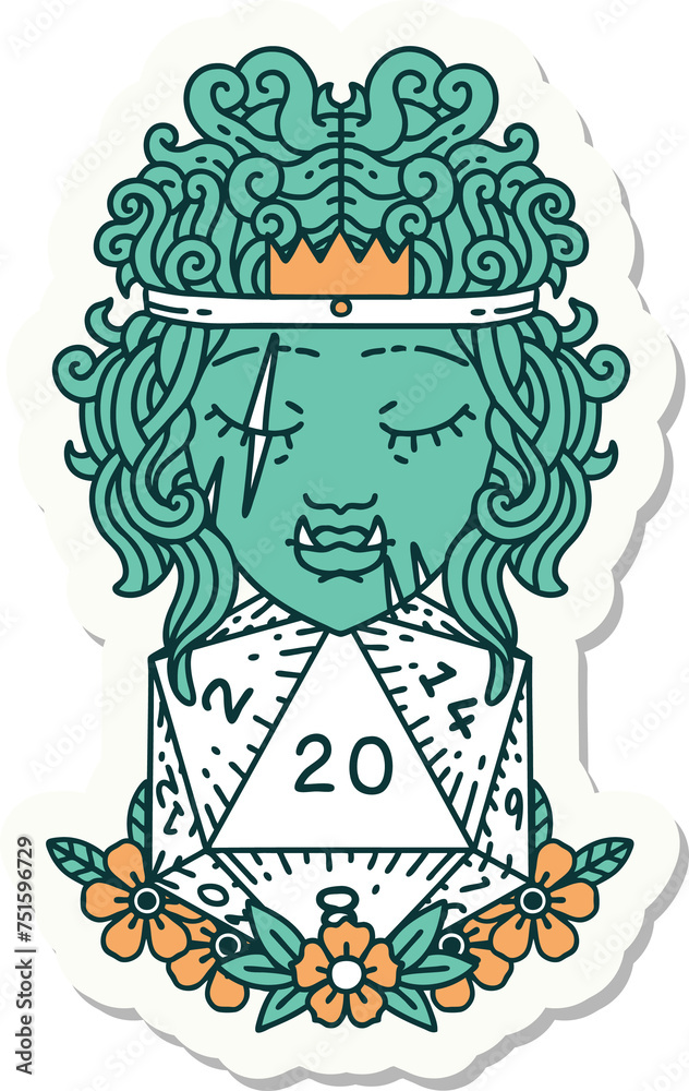 half orc barbarian with natural twenty dice roll sticker half orc barbarian with natural twenty dice roll sticker