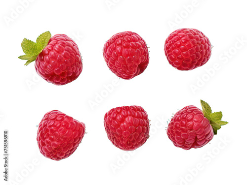 Set of raspberry isolated on transparent background, transparency image, removed background