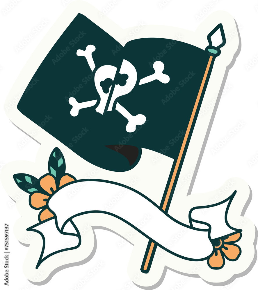 tattoo sticker with banner of a pirate flag