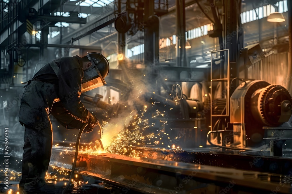 Man Operating Electric Wheel Grinding in Steel Factory Man Operating Electric Wheel Grinding in Steel Factory