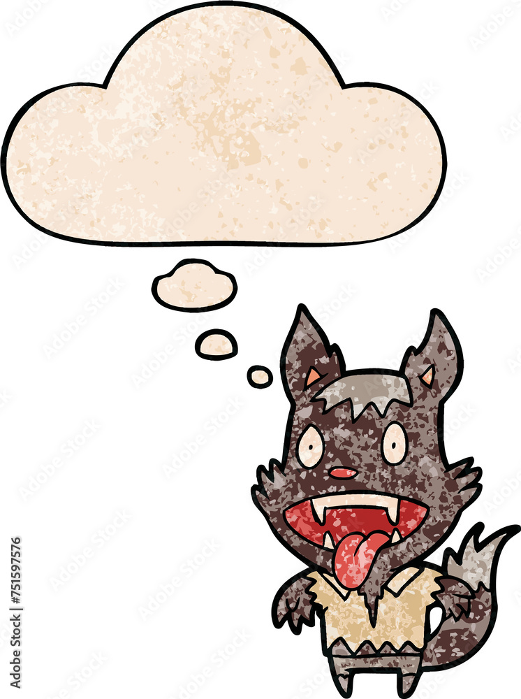 cartoon werewolf and thought bubble in grunge texture pattern style cartoon werewolf and thought bubble in grunge texture pattern style