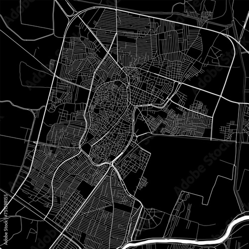Map of El Mahalla El Kubra  Egypt. Black and white city map  metropolitan area border.