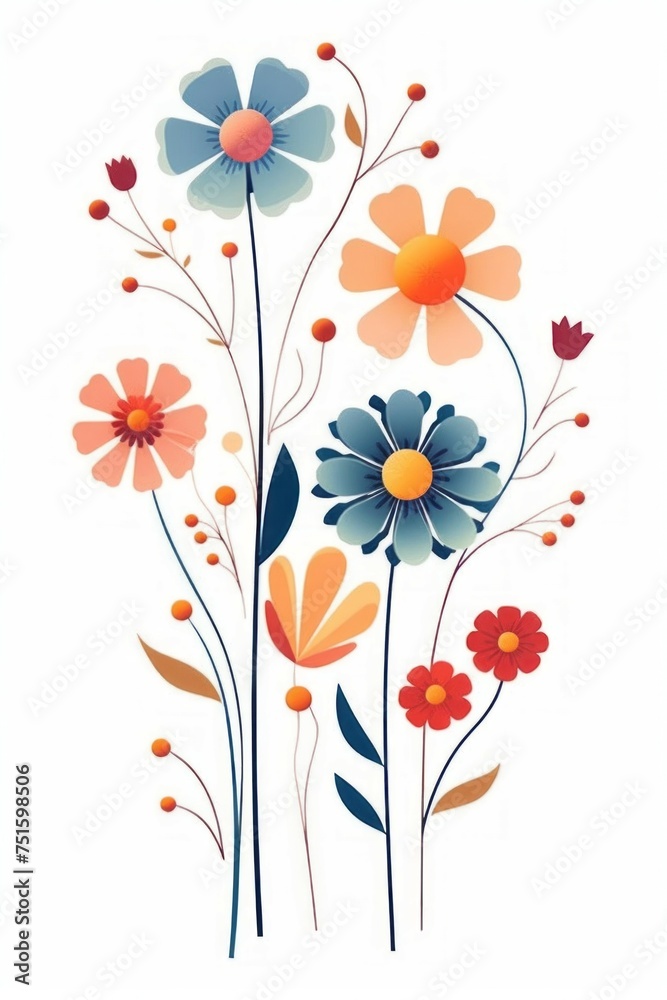 Flower floral and leaves in vector style on white background Created with Generative AI technology. Flower floral and leaves in vector style on white background Created with Generative AI technology.