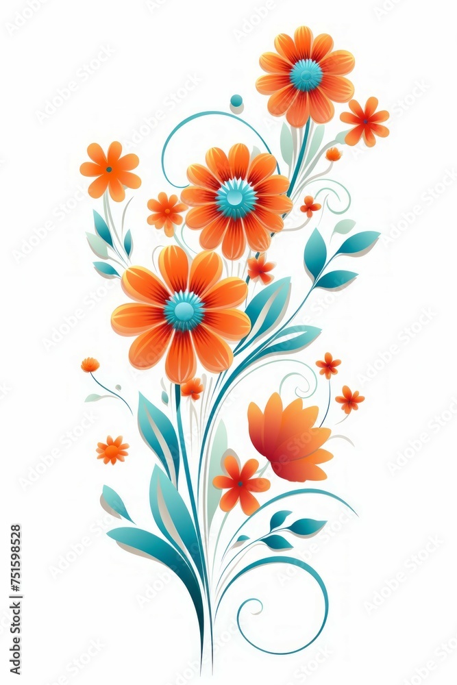 Flower floral and leaves in vector style on white background Created with Generative AI technology. Flower floral and leaves in vector style on white background Created with Generative AI technology.
