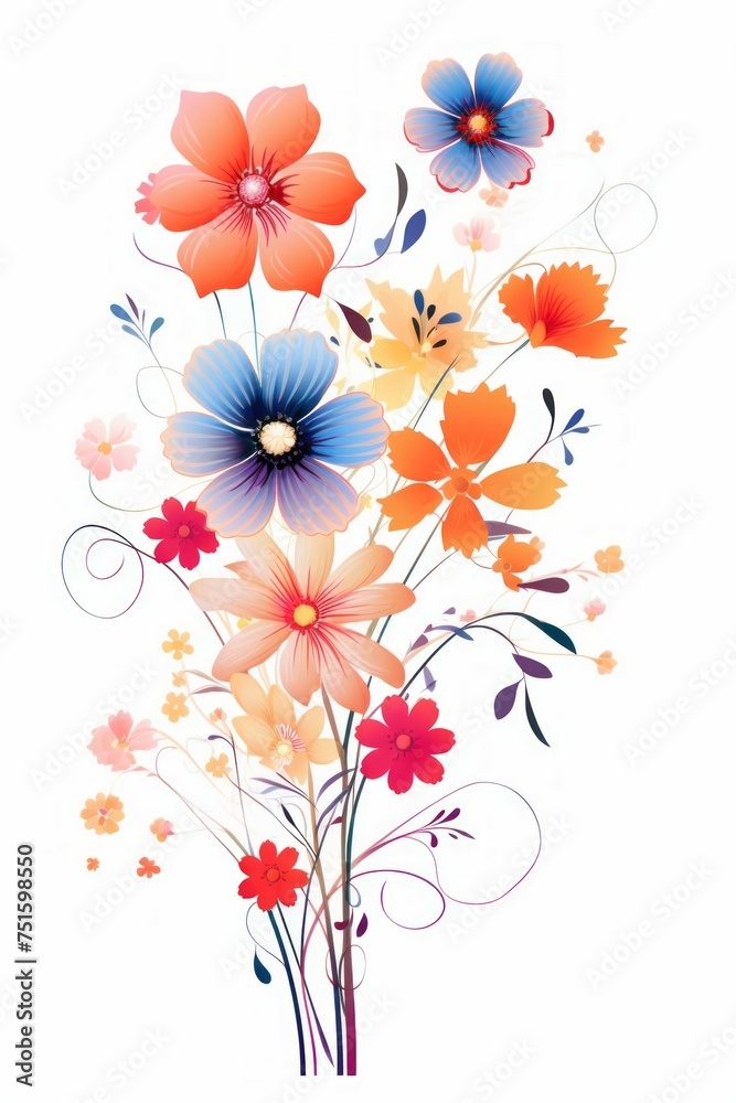 Flower floral and leaves in vector style on white background Created with Generative AI technology. Flower floral and leaves in vector style on white background Created with Generative AI technology.