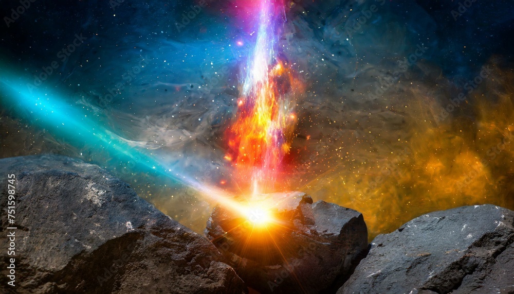 Cosmic Chaos: Abstract Space Background with Burning Comet and Flashing Lasers