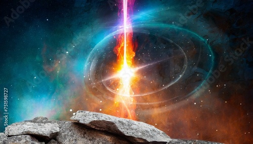 Cosmic Chaos  Abstract Space Background with Burning Comet and Flashing Lasers 