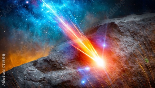 Cosmic Chaos: Abstract Space Background with Burning Comet and Flashing Lasers"