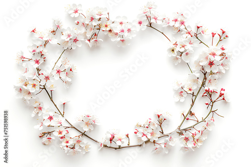 A wreath of cherry blossoms arranged in a circular pattern on a pure white background